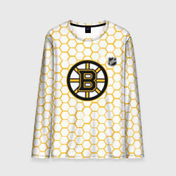 Лонгслив мужской Бостон Брюинз - белые соты, цвет: 3D-принт
