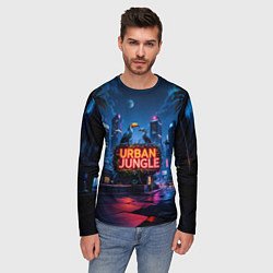 Лонгслив мужской Городские здания зеленые растения и попугаи, цвет: 3D-принт — фото 2