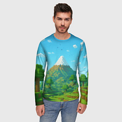 Лонгслив мужской Пейзаж Minecraft с горой со снежной шапкой, цвет: 3D-принт — фото 2