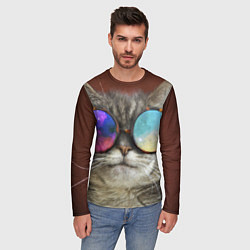 Лонгслив мужской A Cat with multicolored glasses, цвет: 3D-принт — фото 2