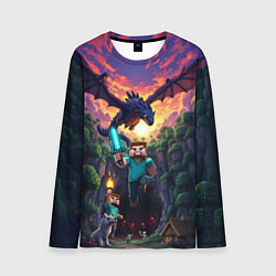 Лонгслив мужской Дракон края и Стив - Майнкрафт арт, цвет: 3D-принт