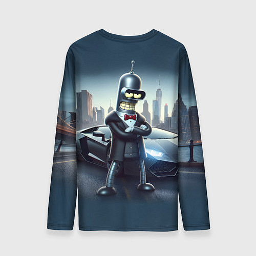 Мужской лонгслив Крутой Бендер рядом с Ламборджини / 3D-принт – фото 2