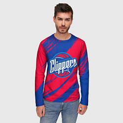 Лонгслив мужской Клипперс - красно синие, цвет: 3D-принт — фото 2