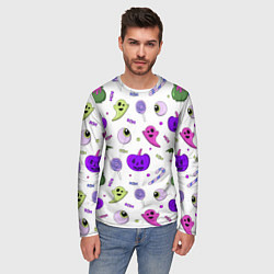 Лонгслив мужской Halloween purple pumpkin pattern, цвет: 3D-принт — фото 2