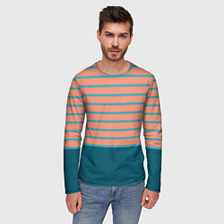 Лонгслив мужской Полосатый мандариновый морской рассвет, цвет: 3D-принт — фото 2