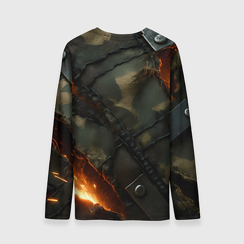 Мужской лонгслив Разорванный камуфляж с огнем / 3D-принт – фото 2