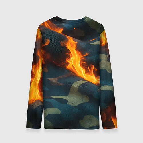 Мужской лонгслив Огонь на камуфляжной ткани / 3D-принт – фото 2