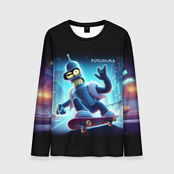 Лонгслив мужской Bender is a skateboarder in neon street - ai art, цвет: 3D-принт