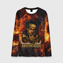 Мужской лонгслив XXXTentacion на фоне огня