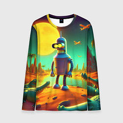 Лонгслив мужской Робот-сгибальщик Бендер на планете крокодилов, цвет: 3D-принт