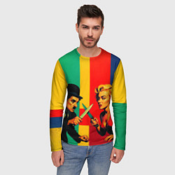 Лонгслив мужской Чарли Чаплин против Мэрилин Монро поп-арт, цвет: 3D-принт — фото 2