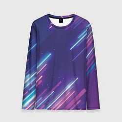 Мужской лонгслив Абстракция бело синие красные полосы