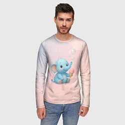 Лонгслив мужской Маленький слоненок с мороженым пускает пузыри, цвет: 3D-принт — фото 2