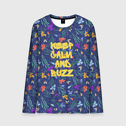 Лонгслив мужской Keep calm and buzz - пчелы и цветы, цвет: 3D-принт