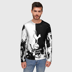 Лонгслив мужской Тоттенхэм черно белый огонь, цвет: 3D-принт — фото 2