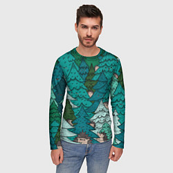 Лонгслив мужской Ежи в еловом лесу, цвет: 3D-принт — фото 2