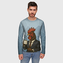 Лонгслив мужской Петух бизнесмен с кофе, цвет: 3D-принт — фото 2