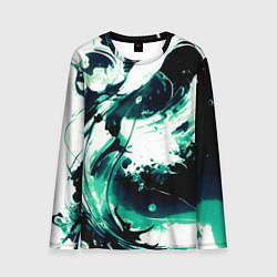 Лонгслив мужской Чёрно-зелёный абстракция волна, цвет: 3D-принт