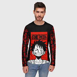 Лонгслив мужской Ван Пис, Луффи на красном, цвет: 3D-принт — фото 2