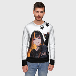 Лонгслив мужской Девушка и кот, цвет: 3D-принт — фото 2