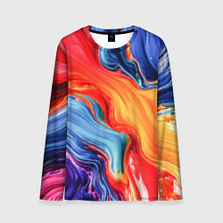 Мужской лонгслив Красно-синие масляные краски смешение абстракция