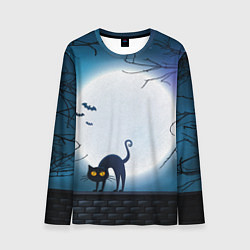 Мужской лонгслив Полнолуние и черный кот - жуткий Хэллоуин
