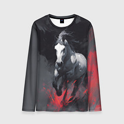 Лонгслив мужской Белая лошадь на фоне мазков краски, цвет: 3D-принт