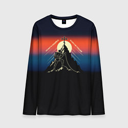 Лонгслив мужской На бога надейся сине-красный арт, цвет: 3D-принт