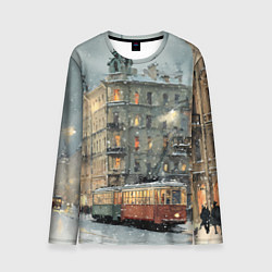 Мужской лонгслив Трамваи в зимнем Санкт-Петербурге