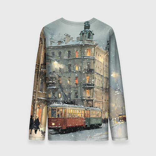 Мужской лонгслив Трамваи в зимнем Санкт-Петербурге / 3D-принт – фото 2