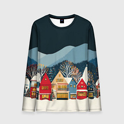 Лонгслив мужской Новогодний городок в горах, цвет: 3D-принт