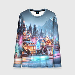 Лонгслив мужской Городок в новогодних огоньках, цвет: 3D-принт