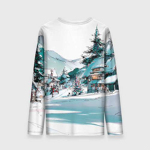 Мужской лонгслив Дома и елки - Новый год / 3D-принт – фото 2