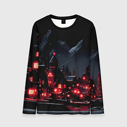 Мужской лонгслив Новогодняя ночь и красные гирлянды