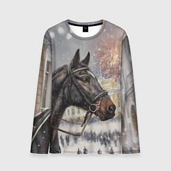 Мужской лонгслив Конь на фоне салюта
