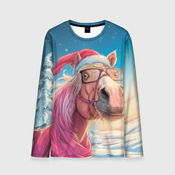 Мужской лонгслив Новогодняя лошадь в очках