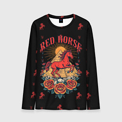 Мужской лонгслив Красная лошадь на фоне пирамиды
