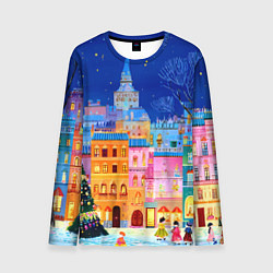 Лонгслив мужской Разноцветные новогодние домики, цвет: 3D-принт