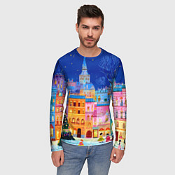 Лонгслив мужской Разноцветные новогодние домики, цвет: 3D-принт — фото 2
