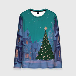 Мужской лонгслив Зеленая новогодняя елка во вдоре