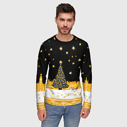 Лонгслив мужской Новый год в черно-желтом стиле, цвет: 3D-принт — фото 2