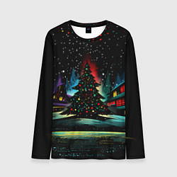 Мужской лонгслив Новый год на черном фоне