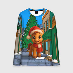 Лонгслив мужской Новогодняя лошадка и елка, цвет: 3D-принт