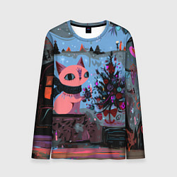Мужской лонгслив Кошка празднует Новый год
