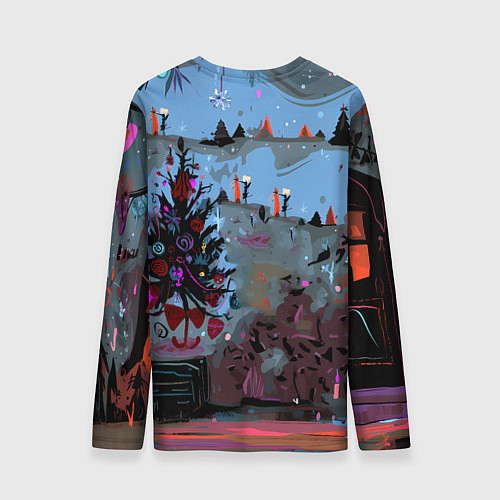 Мужской лонгслив Кошка празднует Новый год / 3D-принт – фото 2