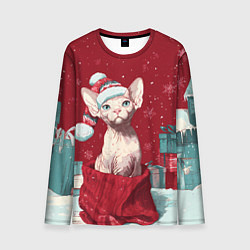 Лонгслив мужской Сфинкс новогодняя кошка, цвет: 3D-принт