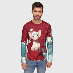 Лонгслив мужской Сфинкс новогодняя кошка, цвет: 3D-принт — фото 2