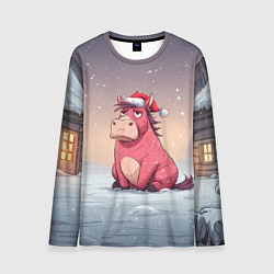 Мужской лонгслив Розовая новогодняя лошадка