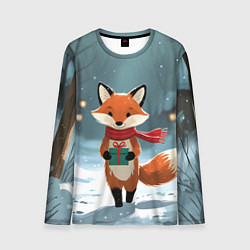 Мужской лонгслив Лисичка с подарком зимой