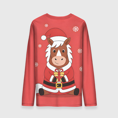 Мужской лонгслив Новогодняя лошадка с подарком / 3D-принт – фото 2